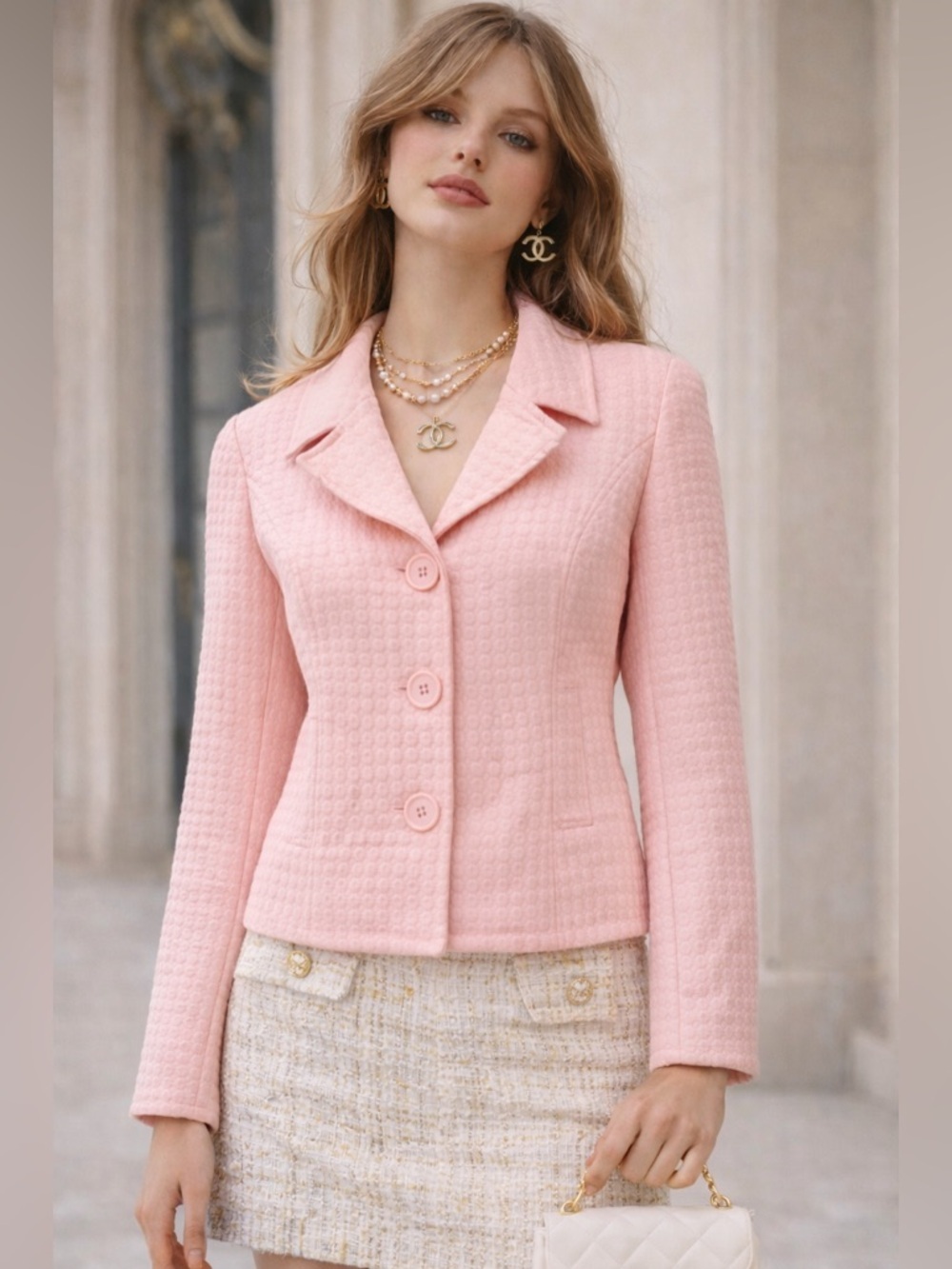 Silkland Pink Quilted Silk Jacket Cropped Blazer Size S